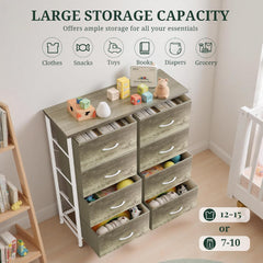 MyDepot 8-Drawer Dresser for Bedroom, Anti-Tip Tall Storage Organizer Chest of Drawers with Wooden Top and Metal Frame Fabric Bins for Closet, Living Room, Hallway, Entryway