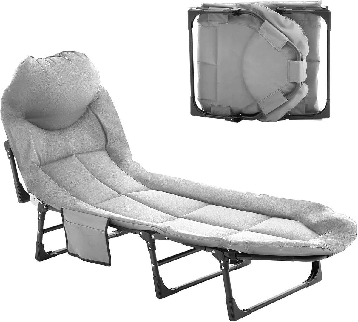 MyDepot Camping Cot for Adults, 6 Angle Adjustable Folding Camping Bed with Mattress, Foldable Camping Bed for Camp, Office, Outdoor, Lightweight Camping Cot with Carry Bag Supports 450 lbs