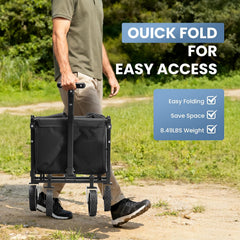 MyDepot Collapsible Wagon with Wheels, 176 lbs Wagons Carts Foldable Wagon Cart with Flexible Handle, Lightweight Portable Folding Utility Grocery Shopping Cart for Grocery Sports Garden Camping