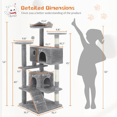 MyDepot 54 Inch Cat Tree Tower, Multi-Level with Cat Scratching Post, Indoor Cat Condo with Climbing Ladder, Plush Toy, Play House for Cat