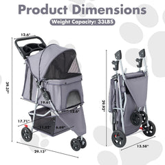 MyDepot 3 Wheels Pet Stroller for Small Dogs and Cats – Foldable Dog Stroller with Mesh Windows, Storage Basket & Cup Holder, Lightweight & Durable Pet Carrier for Travel, Outdoor Use