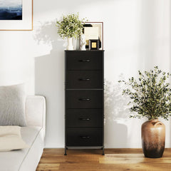 MyDepot Nightstand with 5 Drawers Bedside Table with Removable Fabric Bins Sturdy Steel Frame Wood Top Organizer Furniture for Bedroom Closet Living Room