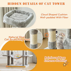 MyDepot 66 Inch Cat Tree Tower, Multi Level Cat Climbing Tower with Natural Sisal Scratching Posts, Hammock, Pet Condo for Indoor Cats and Kittens Play