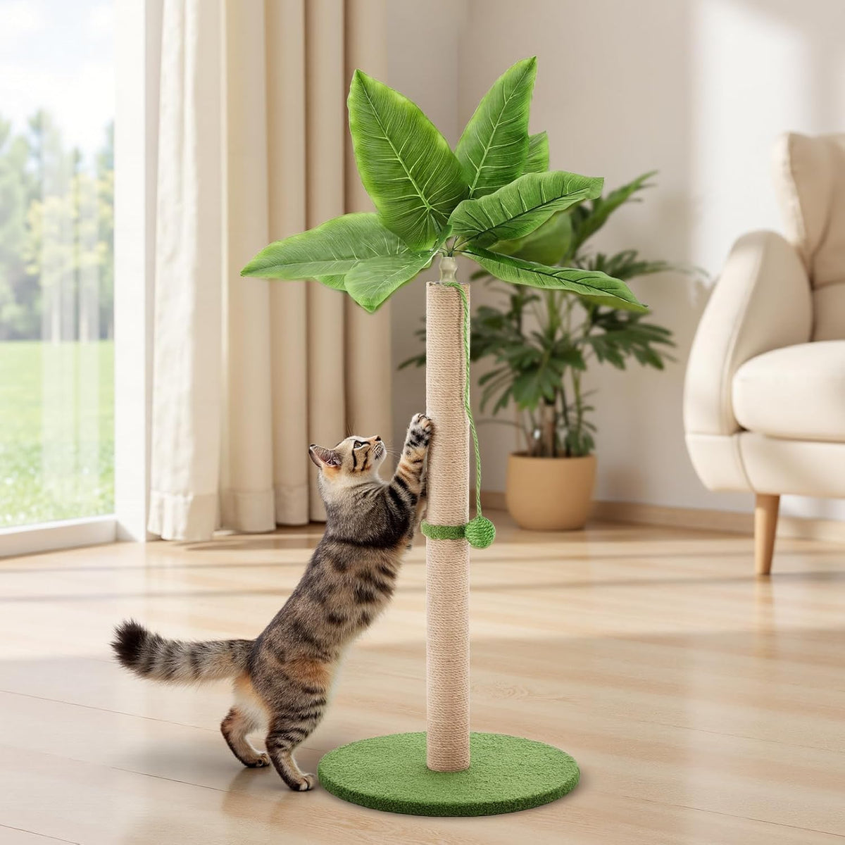 MyDepot 33" Cat Scratching Post for Indoor Cats, Cat Scratcher Scratching Posts with Dangling Ball for Adult, Palm Tree Cat Scratch Post for Kittens, Green