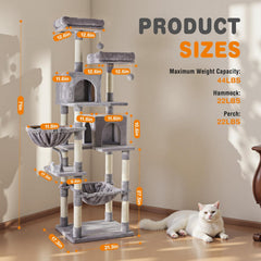 MyDepot 71 inch Cat Tree Tower, Large Multi Level Cat Climbing Tower with Condo, Natural Sisal Scratching Posts, Platform, Hammock, Basket, Tall Pet Tree House for Indoor Cats Play
