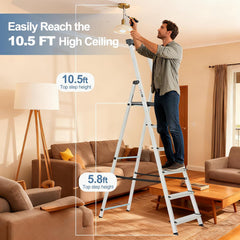 MyDepot 5/6 Step Ladder, 330lbs Folding Step Stool with Anti-Slip Wide Pedal Handrails, Aluminum Stool Ladders, Safety Household Ladder for Home Kitchen Courtyard Outdoor