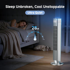 MyDepot Tower Fan for Bedroom, 28dB Quiet Floor Standing Fan with Remote, 12H Timer, 5 Speeds, 4 Modes, LED Display, Portable Bladeless Oscillating Cooling Fan for Indoor, Home, Office