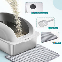 MyDepot Stainless Steel Litter Box with Lid, Metal Litter Box with Cat Litter Mat,Extra Large Enclosed Cat Litter Boxes for Multiple Cats, Anti-Leakage,Non-Stick, Easy to Clean, Included Mat, Scoop