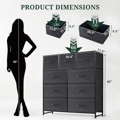 MyDepot 9 Drawer Dresser for Bedroom, Fabric Storage Organizer with Sturdy Metal Frame, Wooden Top Chest of Drawers for Closet Entryway Guest Room