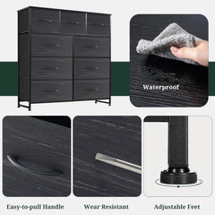 MyDepot 9 Drawer Dresser for Bedroom, Fabric Storage Organizer with Sturdy Metal Frame, Wooden Top Chest of Drawers for Closet Entryway Guest Room