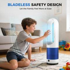 MyDepot 22" Bladeless Tower Fan with Built-in Air Filter, 80° Oscillating Quiet Fan for Bedroom, 8 Speeds, 8H Timer, Remote Control, LED Display, Easy to Clean, Home & Office, Blue/White