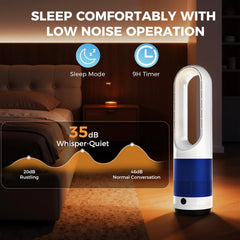 MyDepot 22" Bladeless Tower Fan with Built-in Air Filter, 80° Oscillating Quiet Fan for Bedroom, 8 Speeds, 8H Timer, Remote Control, LED Display, Easy to Clean, Home & Office, Blue/White