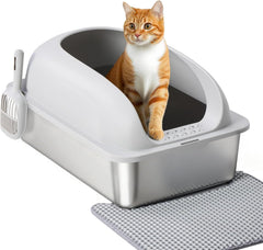 MyDepot Stainless Steel Litter Box with Lid, Metal Litter Box with Cat Litter Mat,Extra Large Enclosed Cat Litter Boxes for Multiple Cats, Anti-Leakage,Non-Stick, Easy to Clean, Included Mat, Scoop