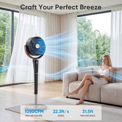 MyDepot Fan for Bedroom, 1050CFM Pedestal Air Circulator, Standing Fans with DC Motor, 15 Speeds & 5 Modes, 120° Omni Oscillation, Digital Display & Remote, 12H Timer, Adjustable Height