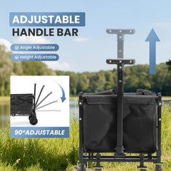 MyDepot Collapsible Wagon with Wheels, 176 lbs Wagons Carts Foldable Wagon Cart with Flexible Handle, Lightweight Portable Folding Utility Grocery Shopping Cart for Grocery Sports Garden Camping