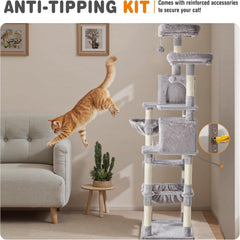 MyDepot 71 inch Cat Tree Tower, Large Multi Level Cat Climbing Tower with Condo, Natural Sisal Scratching Posts, Platform, Hammock, Basket, Tall Pet Tree House for Indoor Cats Play