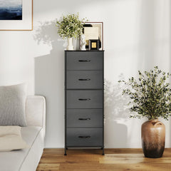 MyDepot Nightstand with 5 Drawers Bedside Table with Removable Fabric Bins Sturdy Steel Frame Wood Top Organizer Furniture for Bedroom Closet Living Room