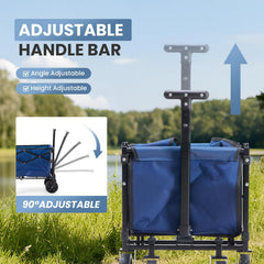 MyDepot Collapsible Wagon with Wheels, 176 lbs Wagons Carts Foldable Wagon Cart with Flexible Handle, Lightweight Portable Folding Utility Grocery Shopping Cart for Grocery Sports Garden Camping