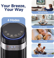 MyDepot Tower Fan for Bedroom, 28dB Quiet Floor Standing Fan with Remote, 12H Timer, 5 Speeds, 4 Modes, LED Display, Portable Bladeless Oscillating Cooling Fan for Indoor, Home, Office