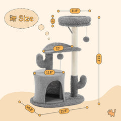 MyDepot 33" Cat Tree Tower for Indoor Cats, Small Cat Scratching Post with Curved Bed, Cat Tree with Cat Condo for Adult, Grey