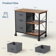 Mydepot 3-Tier Mobile File Cabinet, Printer Stand with Storage, Office Table with Drawers and Back Support Bar, Holds 110lb for Home Office