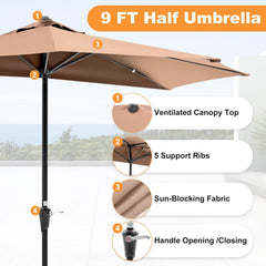 MyDepot Half Umbrella Outdoor Patio，9FT scalloped Patio Umbrella with Easy Crank, Sun Half Patio Umbrella for Patio, Market, Garden, Balcony