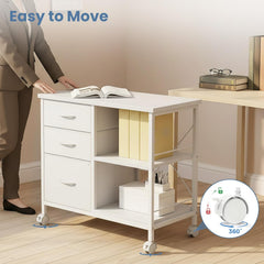 Mydepot 3-Tier Mobile File Cabinet, Printer Stand with Storage, Office Table with Drawers and Back Support Bar, Holds 110lb for Home Office