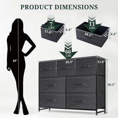 MyDepot Dresser for Bedroom with 7 Fabric Drawers, Chest Organizer Units for Clothing, Closet, Guestroom, Storage Tower with Cabinet, Metal Frame, Wooden Top, Lightweight Furniture