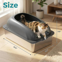 MyDepot Stainless Steel Litter Box with Lid, Metal Litter Box with Cat Litter Mat,Extra Large Enclosed Cat Litter Boxes for Multiple Cats, Anti-Leakage,Non-Stick, Easy to Clean, Included Mat, Scoop