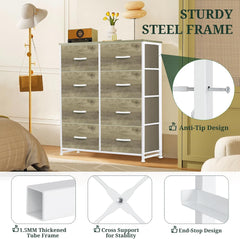 MyDepot 8-Drawer Dresser for Bedroom, Anti-Tip Tall Storage Organizer Chest of Drawers with Wooden Top and Metal Frame Fabric Bins for Closet, Living Room, Hallway, Entryway