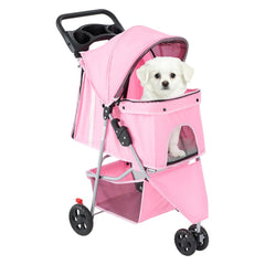 MyDepot 3 Wheels Pet Stroller for Small Dogs and Cats – Foldable Dog Stroller with Mesh Windows, Storage Basket & Cup Holder, Lightweight & Durable Pet Carrier for Travel, Outdoor Use