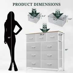 MyDepot 9 Drawer Dresser for Bedroom, Fabric Storage Organizer with Sturdy Metal Frame, Wooden Top Chest of Drawers for Closet Entryway Guest Room