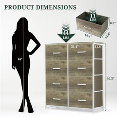 MyDepot 8-Drawer Dresser for Bedroom, Anti-Tip Tall Storage Organizer Chest of Drawers with Wooden Top and Metal Frame Fabric Bins for Closet, Living Room, Hallway, Entryway