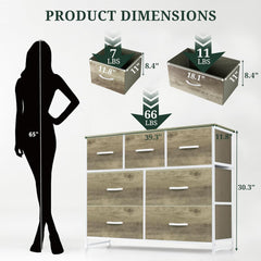 MyDepot Dresser for Bedroom with 7 Fabric Drawers, Chest Organizer Units for Clothing, Closet, Guestroom, Storage Tower with Cabinet, Metal Frame, Wooden Top, Lightweight Furniture
