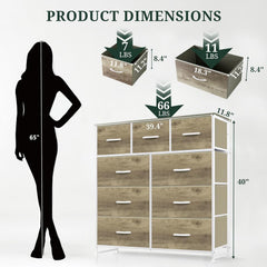 MyDepot 9 Drawer Dresser for Bedroom, Fabric Storage Organizer with Sturdy Metal Frame, Wooden Top Chest of Drawers for Closet Entryway Guest Room