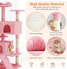 MyDepot 54 Inch Cat Tree Tower, Multi-Level with Cat Scratching Post, Indoor Cat Condo with Climbing Ladder, Plush Toy, Play House for Cat