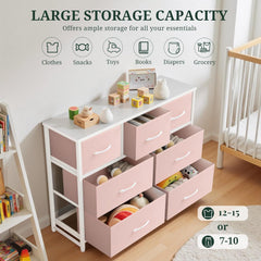 MyDepot Dresser for Bedroom with 7 Fabric Drawers, Chest Organizer Units for Clothing, Closet, Guestroom, Storage Tower with Cabinet, Metal Frame, Wooden Top, Lightweight Furniture