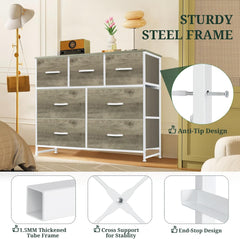 MyDepot Dresser for Bedroom with 7 Fabric Drawers, Chest Organizer Units for Clothing, Closet, Guestroom, Storage Tower with Cabinet, Metal Frame, Wooden Top, Lightweight Furniture