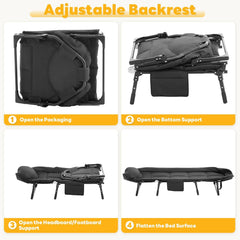 MyDepot Camping Cot for Adults, 6 Angle Adjustable Folding Camping Bed with Mattress, Foldable Camping Bed for Camp, Office, Outdoor, Lightweight Camping Cot with Carry Bag Supports 450 lbs