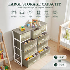 MyDepot 9 Drawer Dresser for Bedroom, Fabric Storage Organizer with Sturdy Metal Frame, Wooden Top Chest of Drawers for Closet Entryway Guest Room