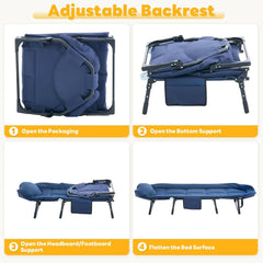 MyDepot Camping Cot for Adults, 6 Angle Adjustable Folding Camping Bed with Mattress, Foldable Camping Bed for Camp, Office, Outdoor, Lightweight Camping Cot with Carry Bag Supports 450 lbs