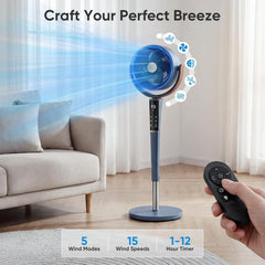 MyDepot Fan for Bedroom, 1050CFM Pedestal Air Circulator, Standing Fans with DC Motor, 15 Speeds & 5 Modes, 120° Omni Oscillation, Digital Display & Remote, 12H Timer, Adjustable Height