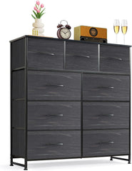 MyDepot 9 Drawer Dresser for Bedroom, Fabric Storage Organizer with Sturdy Metal Frame, Wooden Top Chest of Drawers for Closet Entryway Guest Room