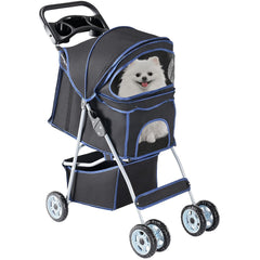 MyDepot 4 Wheels Pet Stroller for Small Dogs and Cats – Foldable Dog Stroller with Mesh Windows, Storage Basket & Cup Holder, Lightweight & Durable Pet Carrier for Travel, Outdoor Use