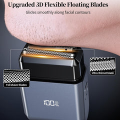 MyDepot Mini Electric Foil Shaver for Men - 3 Floating Blades, LED Display, USB-C Rechargeable, IPX7 Waterproof, Portable Wet/Dry Razor for Face, Ideal for Travel & Home
