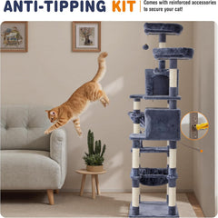 MyDepot 71 inch Cat Tree Tower, Large Multi Level Cat Climbing Tower with Condo, Natural Sisal Scratching Posts, Platform, Hammock, Basket, Tall Pet Tree House for Indoor Cats Play