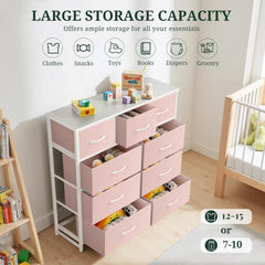 MyDepot 9 Drawer Dresser for Bedroom, Fabric Storage Organizer with Sturdy Metal Frame, Wooden Top Chest of Drawers for Closet Entryway Guest Room