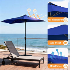 MyDepot Half Umbrella Outdoor Patio，9FT scalloped Patio Umbrella with Easy Crank, Sun Half Patio Umbrella for Patio, Market, Garden, Balcony