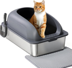 MyDepot Stainless Steel Litter Box with Lid, Metal Litter Box with Cat Litter Mat,Extra Large Enclosed Cat Litter Boxes for Multiple Cats, Anti-Leakage,Non-Stick, Easy to Clean, Included Mat, Scoop