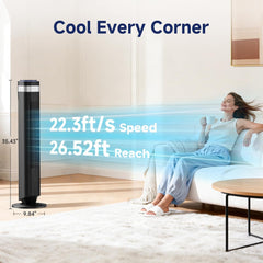 MyDepot Tower Fan for Bedroom, 28dB Quiet Floor Standing Fan with Remote, 12H Timer, 5 Speeds, 4 Modes, LED Display, Portable Bladeless Oscillating Cooling Fan for Indoor, Home, Office